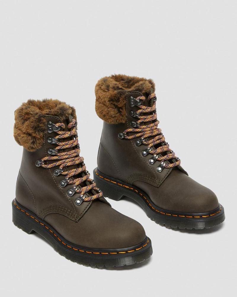 Botas de Invierno Dr Martens 1460 Serena Collar Faux Fur Forro Mujer Grises | MX 512XYU